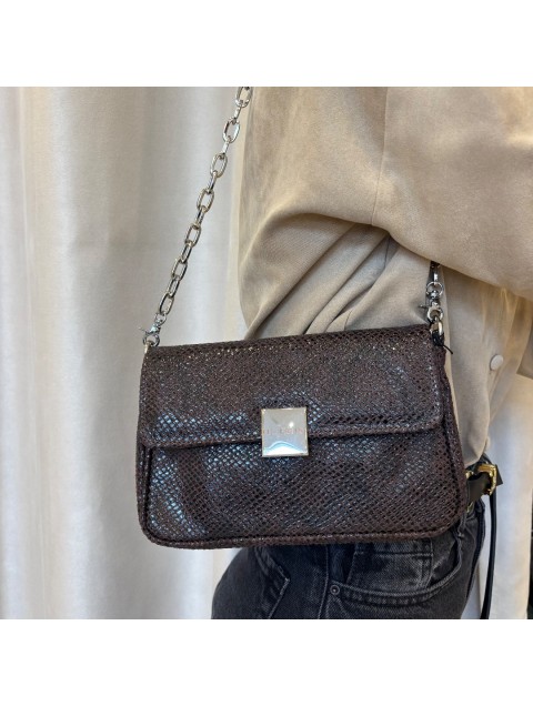 CLIC JEWELS Neira Mini Bag Brown Bronze Croco Καφέ Μπρονζέ Κροκό Τσάντα