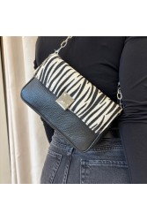 CLIC JEWELS Neira Mini Bag Zebra Ponyskin Μαύρη Ζεβρέ Τσάντα