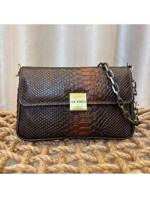 CLIC JEWELS Neira Mini Bag Python Print Dark Brown Καφέ Τσάντα