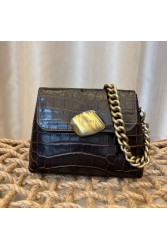 CLIC JEWELS Maya Minibag Brown Croco Genuine Leather Καφέ Κροκό Γυναικεία Τσάντα