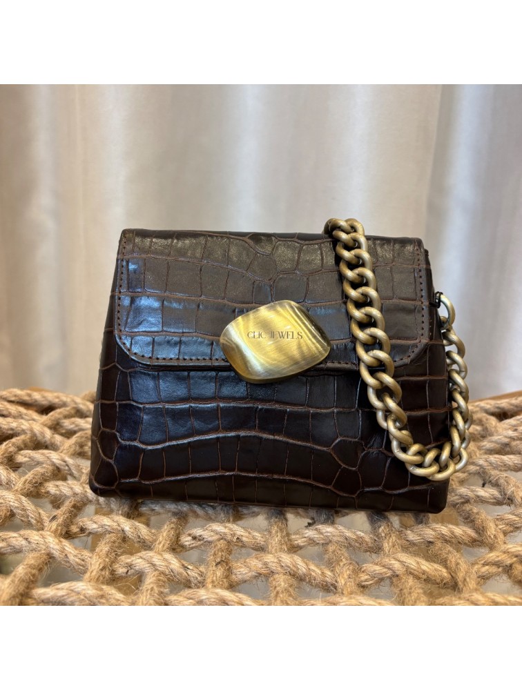 CLIC JEWELS Maya Minibag Brown Croco Genuine Leather Καφέ Κροκό Γυναικεία Τσάντα