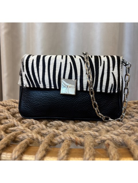 CLIC JEWELS Neira Mini Bag Zebra Ponyskin Μαύρη Ζεβρέ Τσάντα