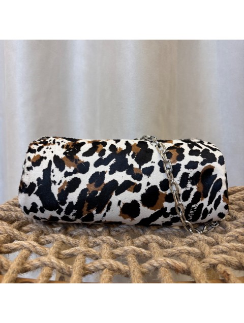 CLIC JEWELS Barrel Bag Leopard Ponyskin Λεοπάρ Βαρελάκι Τσάντα