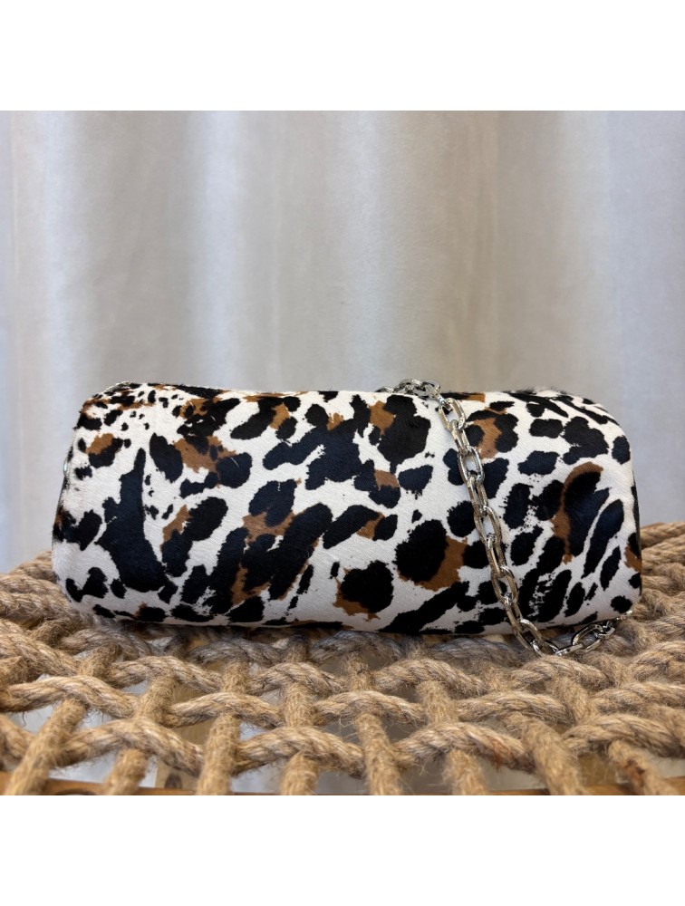 CLIC JEWELS Barrel Bag Leopard Ponyskin Λεοπάρ Βαρελάκι Τσάντα