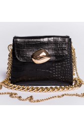 CLIC JEWELS MAYA MINIBAG (black croco leather) Μαύρη γυναικεία τσάντα ώμου