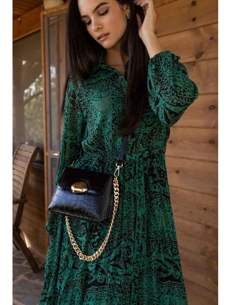 CLIC JEWELS MAYA MINIBAG (black croco leather) Μαύρη γυναικεία τσάντα ώμου