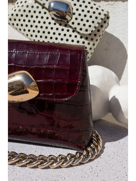 CLIC JEWELS Maya Minibag Bordeaux Croco Genuine Leather Μπορντώ Κροκό Δερμάτινη Γυναικεία Τσάντα