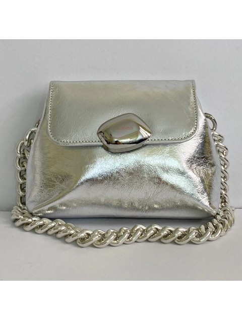 CLIC JEWELS Maya Minibag Silver Genuine Leather Ασημί Γυναικεία Δερμάτινη Τσάντα