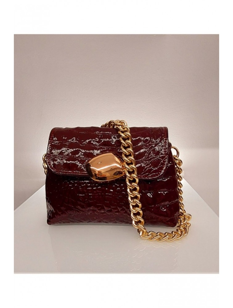 CLIC JEWELS MAYA MINIBAG bordeaux croco genuine leather Μπορντώ δερμάτινη γυναικεία τσάντα ώμου