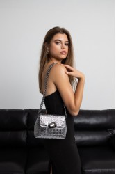 CLIC JEWELS MAYA MINIBAG (dark silver croco leather) Σκούρο ασημί τσάντα ώμου με σχέδιο κροκό