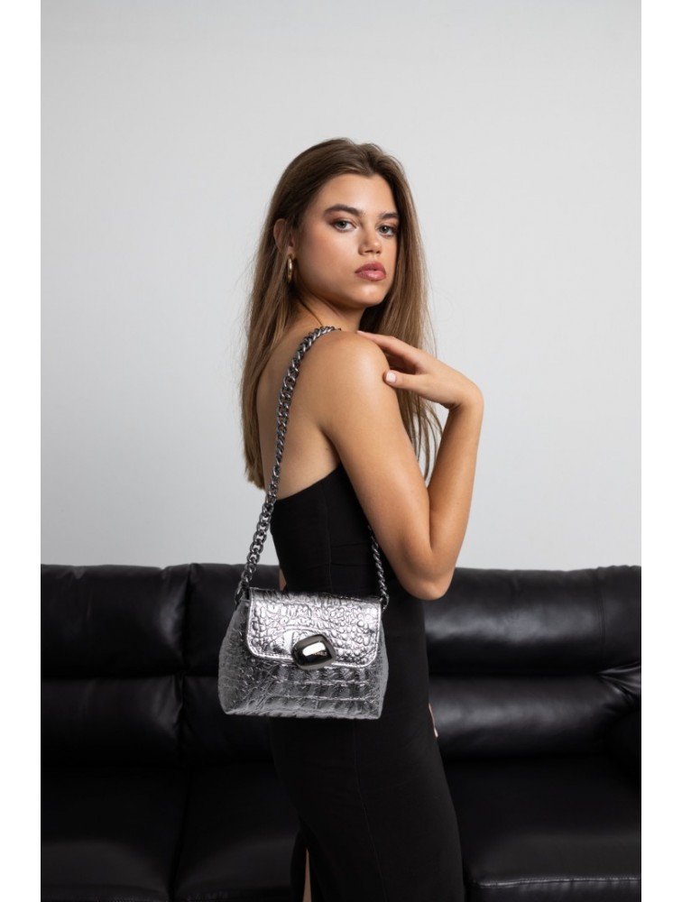 CLIC JEWELS MAYA MINIBAG (dark silver croco leather) Σκούρο ασημί τσάντα ώμου με σχέδιο κροκό