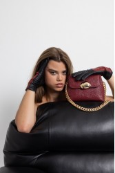 CLIC JEWELS MAYA MINIBAG (liquid bordeaux leather) Μπορντώ γυναικεία τσάντα ώμου