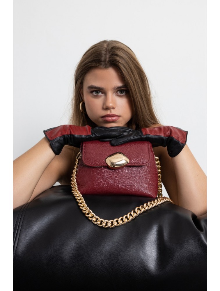 CLIC JEWELS MAYA MINIBAG (liquid bordeaux leather) Μπορντώ γυναικεία τσάντα ώμου
