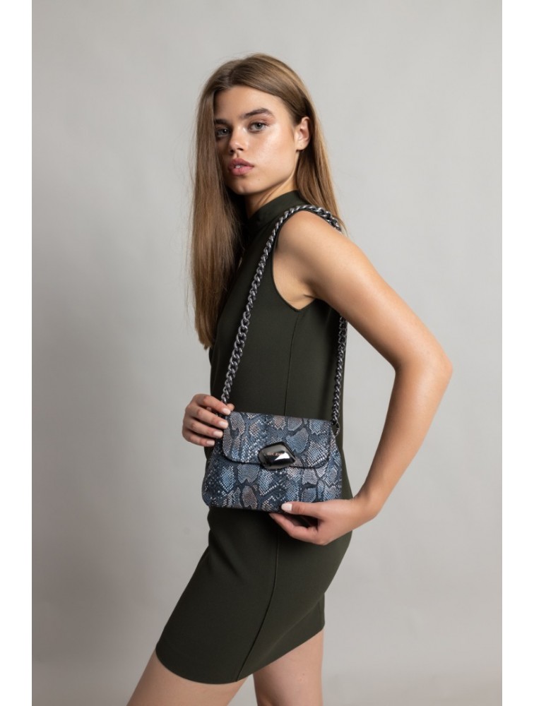 CLIC JEWELS MAYA MINIBAG (Grey snakeskin effect leather) Γκρι γυναικεία τσάντα ώμου