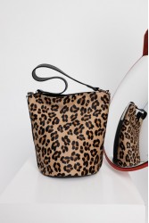 CLIC JEWELS SANDRA BUCKETBAG (animal print ponyskin/black dolaro genuine leather) Λεοπάρ τσάντα