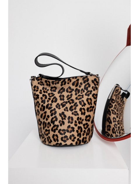 CLIC JEWELS SANDRA BUCKETBAG (animal print ponyskin/black dolaro genuine leather) Λεοπάρ τσάντα CLIC JEWELS SANDRA BUCKETBAG (animal print ponyskin/black dolaro genuine leather) Λεοπάρ τσάντα