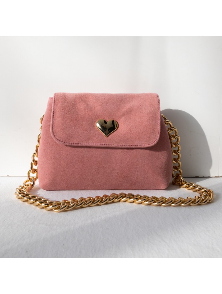 CLIC JEWELS LOVE ME MINIBAG (baby pink suede genuine leather) Ροζ Σουέντ Τσάντα΄ Ώμου