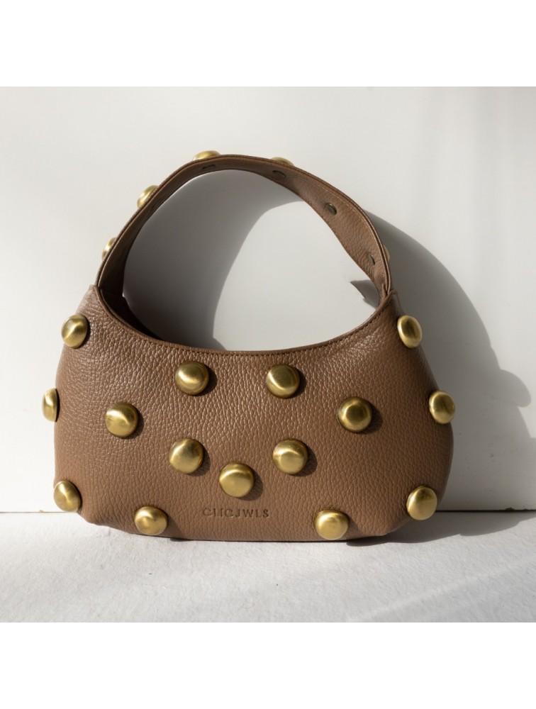 CLIC JEWELS CANDY MINI (choco brown dolaro genuine leather) Σοκολατί Γυναικεία Τσάντα Ώμου με τρουκς