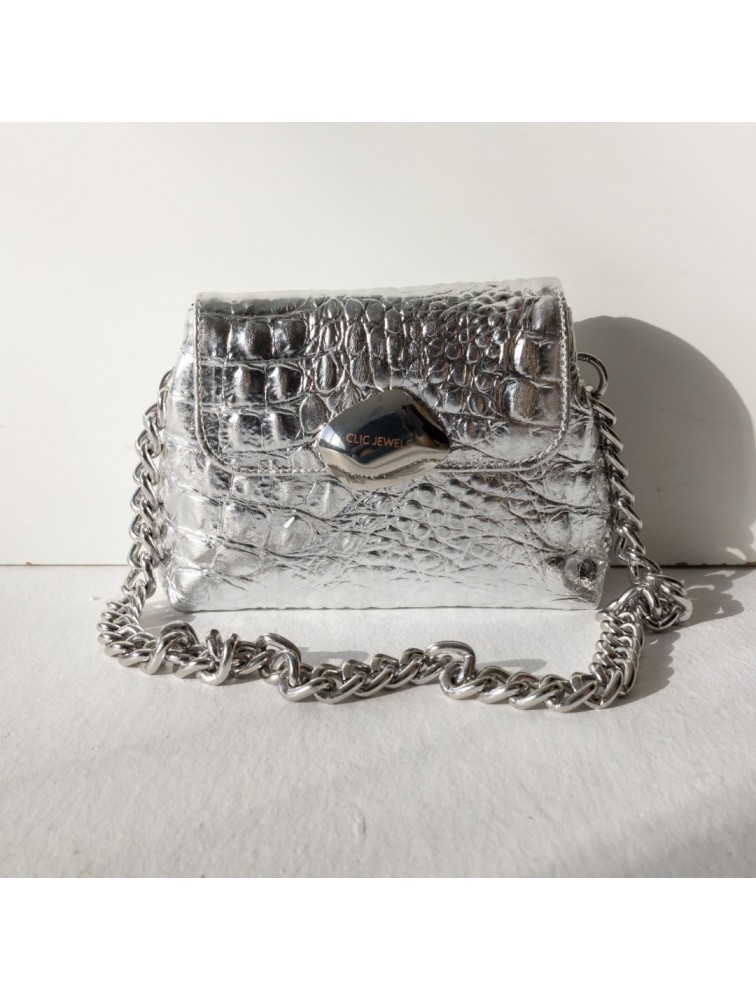 CLIC JEWELS MAYA MINIBAG (silver croco genuine leather) Ασημί Γυναικεία Τσάντα Ώμου