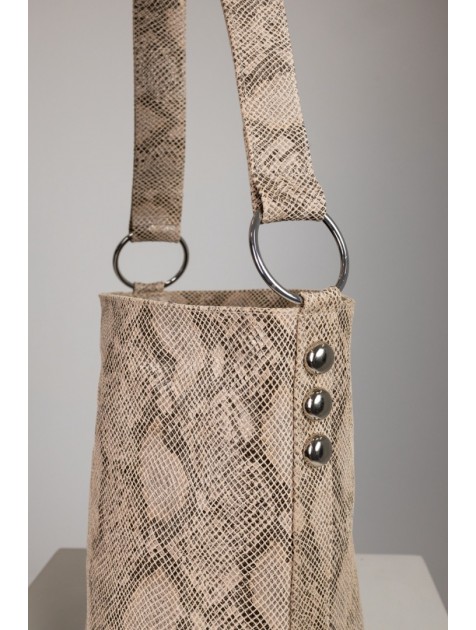 CLIC JEWELS SANDRA BUCKETBAG (python effect genuine leather) Μπεζ Γυναικεία Δερμάτινη Τσάντα Ώμου