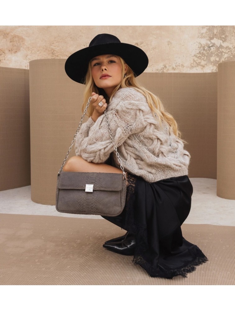 CLIC JEWELS Neira Medium Elephant Grey Snake Print Genuine Leather Γκρι Δερματινη Τσάντα