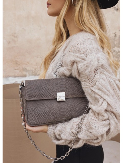 CLIC JEWELS Neira Medium Elephant Grey Snake Print Genuine Leather Γκρι Δερματινη Τσάντα