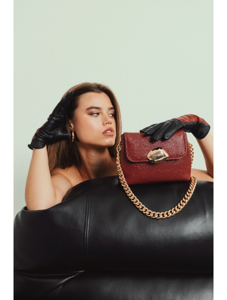 CLIC JEWELS MAYA MINIBAG (liquid bordeaux leather) Μπορντώ γυναικεία τσάντα ώμου