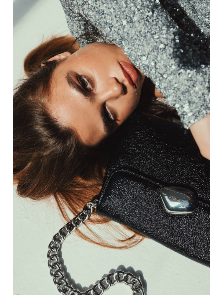 CLIC JEWELS MAYA MINIBAG (liquid black leather) Μαύρη τσάντα ώμου