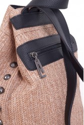 ELENA ATHANASIOU Black N’ Metal Backpack Vegan Straw Pink Ροζ Ψάθινη Γυναικεία Τσάντα Ώμου
