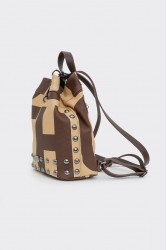 ELENA ATHANASIOU Black N’ Metal EA Logo Backpack Vanilla Καφέ Μπεζ Γυναικεία Τσάντα Πλάτης  με Λογότυπο EA