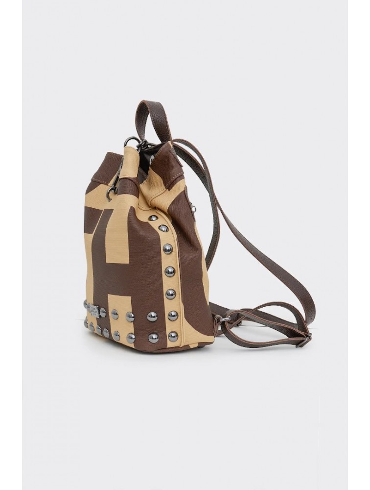 ELENA ATHANASIOU Black N’ Metal EA Logo Backpack Vanilla Καφέ Μπεζ Γυναικεία Τσάντα Πλάτης  με Λογότυπο EA