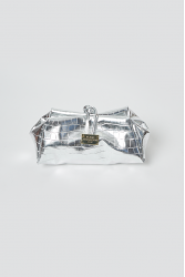 ELENA ATHANASIOU Croco Lunchbag Silver Ασημί Κροκό Τσάντα Χειρός