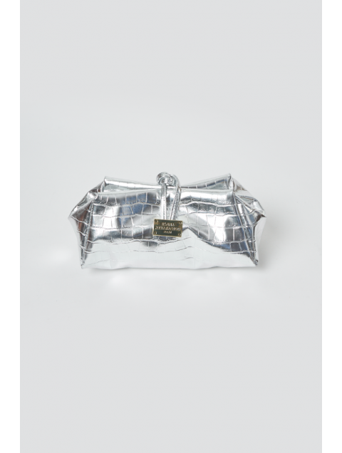ELENA ATHANASIOU Croco Lunchbag Silver Ασημί Κροκό Τσάντα Χειρός