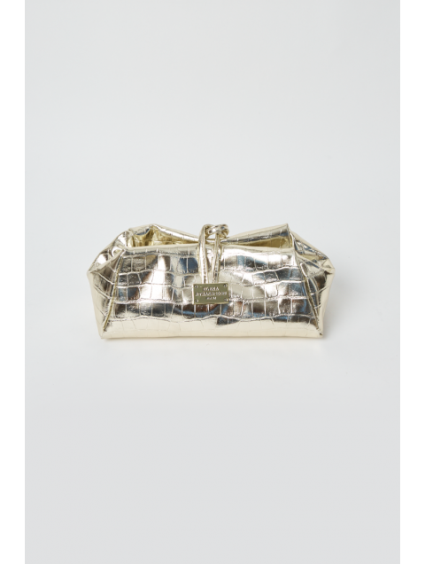 ELENA ATHANASIOU Croco Lunchbag Gold Χρυσή Κροκό Τσάντα Χειρός