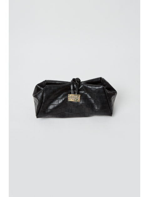 ELENA ATHANASIOU Croco Lunchbag Black Μαύρη Κροκό Τσάντα Χειρός