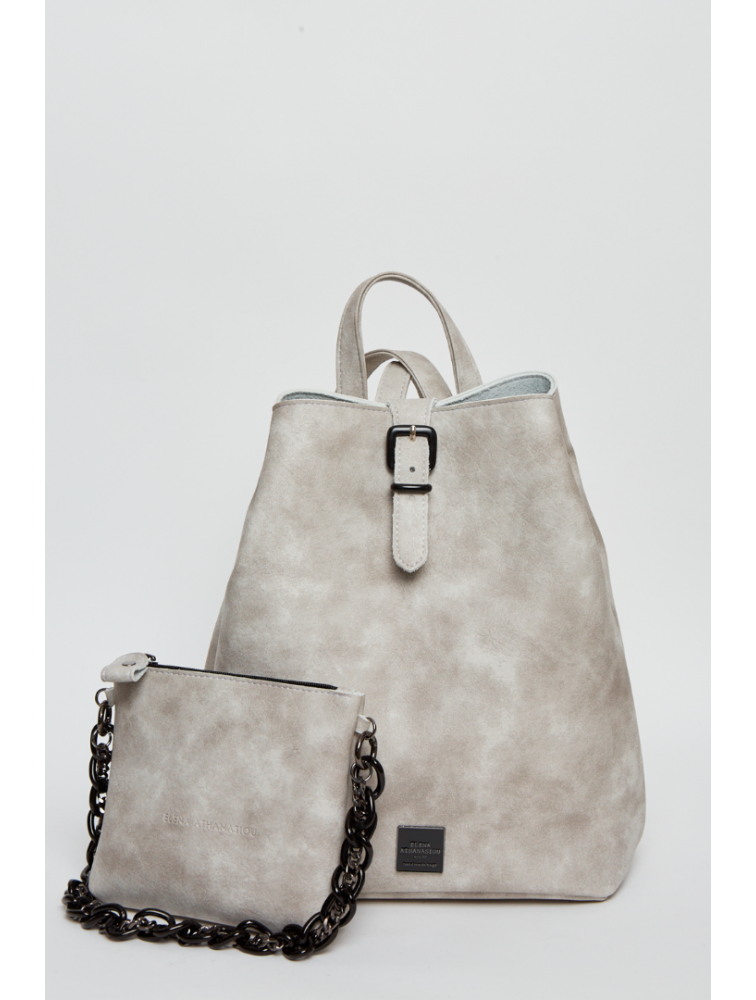 ELENA ATHANASIOU Retro Chain Backpack Grey Γκρι γυναικεία τσάντα πλάτης