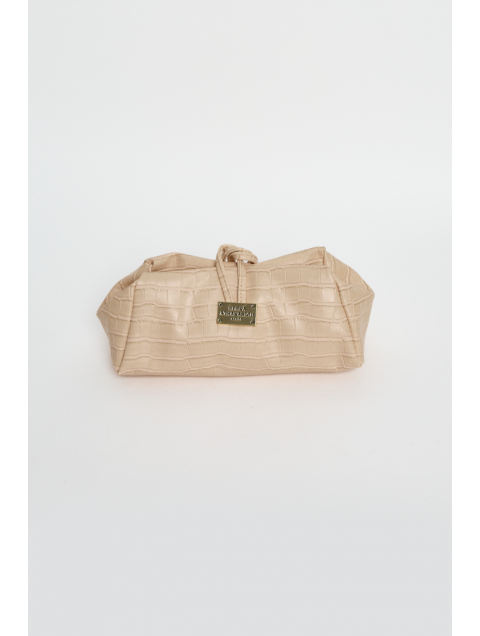 ELENA ATHANASIOU Croco Lunchbag Creme Κρεμ Κροκό Τσάντα Χειρός