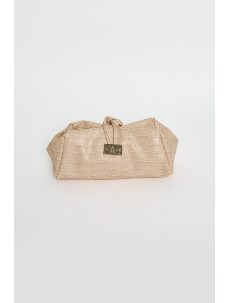 ELENA ATHANASIOU Croco Lunchbag Creme Κρεμ Κροκό Τσάντα Χειρός