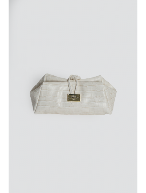 ELENA ATHANASIOU Croco Lunchbag White Λευκή Κροκό Τσάντα Χειρός