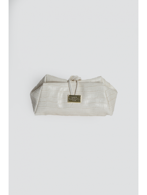 ELENA ATHANASIOU Croco Lunchbag White Λευκή Κροκό Τσάντα Χειρός