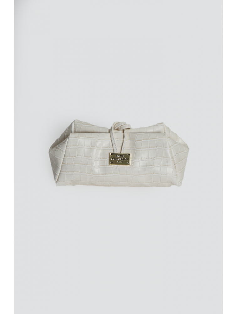 ELENA ATHANASIOU Croco Lunchbag White Λευκή Κροκό Τσάντα Χειρός