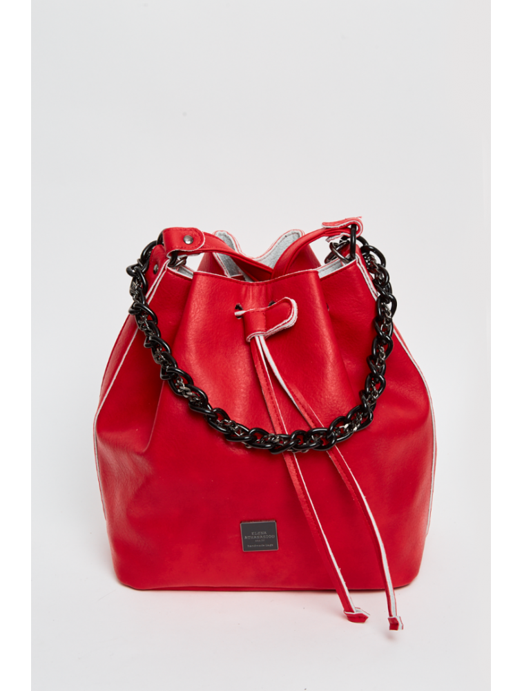 ELENA ATHANASIOU Retro Chain Pouch Red Κόκκινη γυναικεία τσάντα ώμου