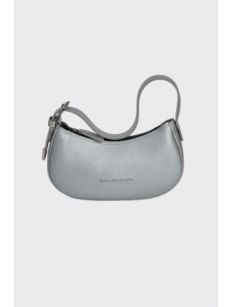ELENA ATHANASIOU Belt Up Vintage Baguette Silver Ασημί τσάντα ώμου