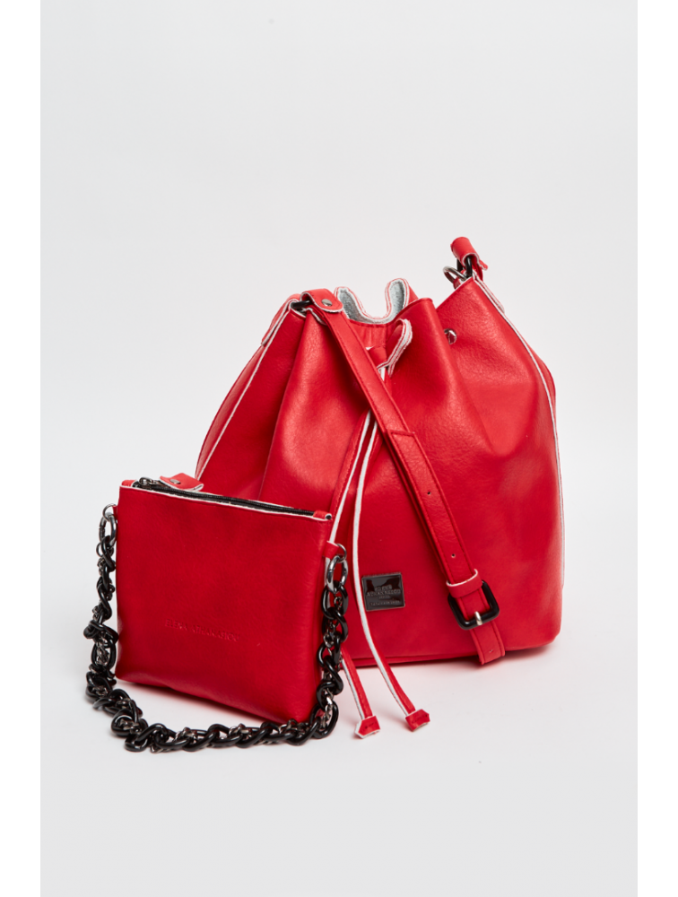 ELENA ATHANASIOU Retro Chain Pouch Red Κόκκινη γυναικεία τσάντα ώμου