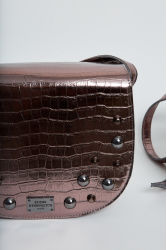 ELENA ATHANASIOU Croco Crossbody XL Metal Grey Μεταλλικό Γκρι Κροκό Τσάντα Χιαστί