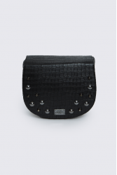 ELENA ATHANASIOU Croco Crossbody XL Black Μαύρη Κροκό Τσάντα Χιαστί