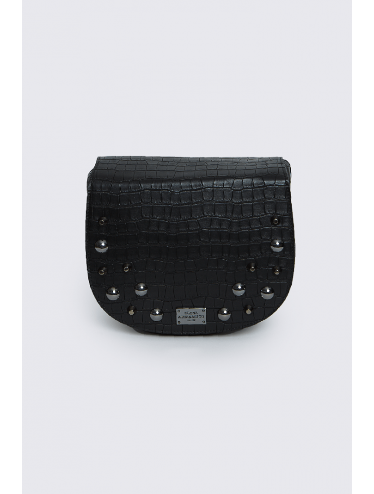 ELENA ATHANASIOU Croco Crossbody XL Black Μαύρη Κροκό Τσάντα Χιαστί