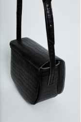 ELENA ATHANASIOU Croco Crossbody XL Black Μαύρη Κροκό Τσάντα Χιαστί