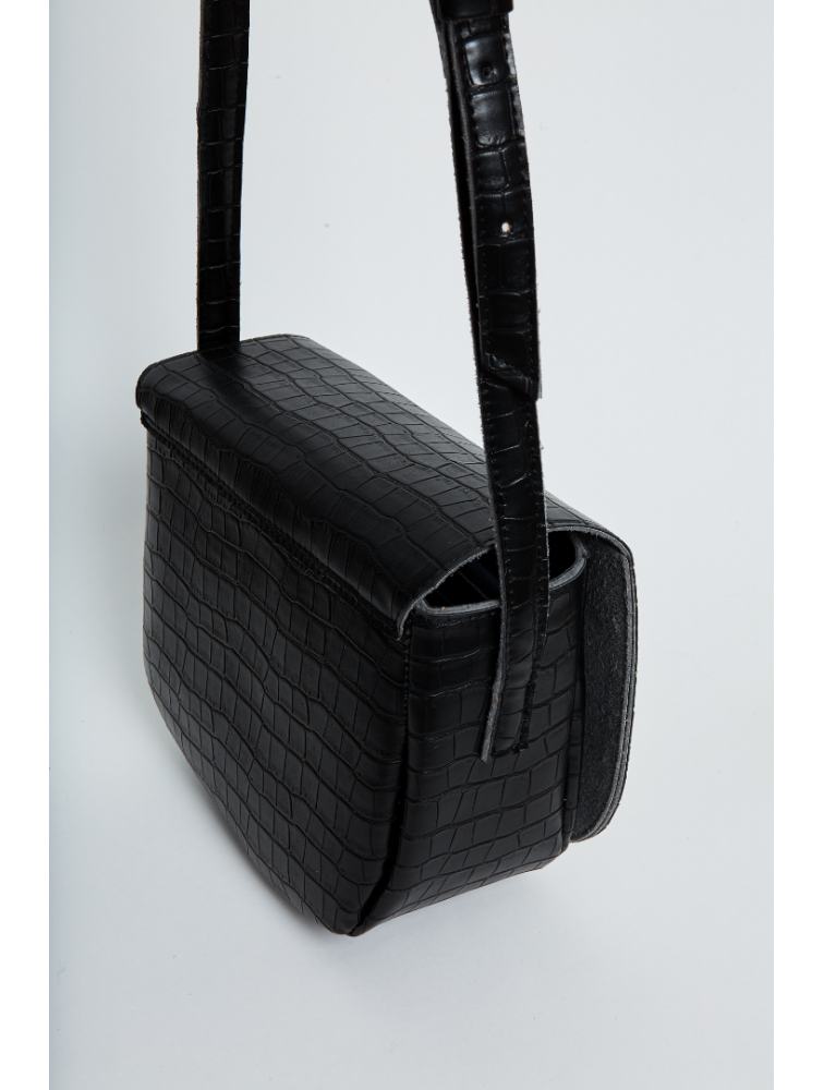 ELENA ATHANASIOU Croco Crossbody XL Black Μαύρη Κροκό Τσάντα Χιαστί