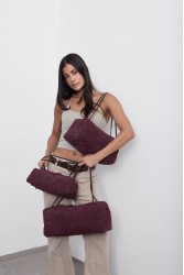 ELENA ATHANASIOU Chain Silhouette S Burgundy Μπορντώ Σουέντ Τσάντα
